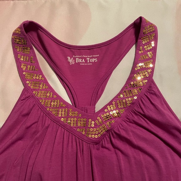 VS - Magenta Tank Top with Gold Sequins and Built in Bra - Size Medium - Picture 3 of 5